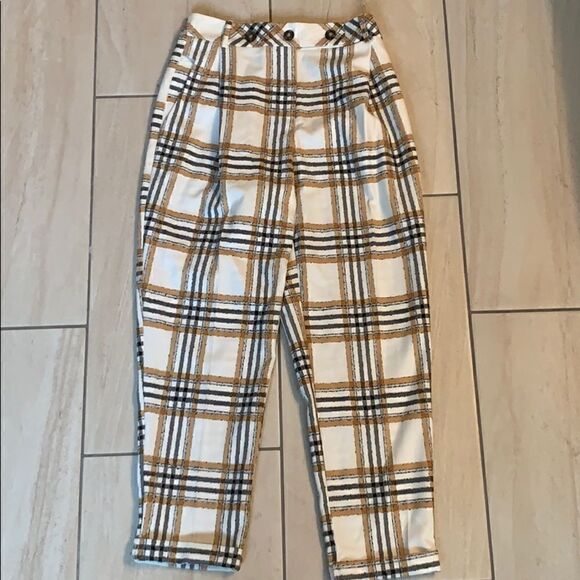 Topshop plaid pleated cuffed ankle pants size 4 - Picture 1 of 5